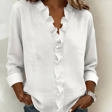 Indie | Blouse with Ruffles, V-Neck and Long Sleeves
