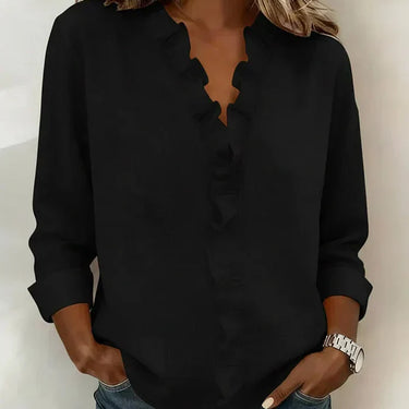 Indie | Blouse with Ruffles, V-Neck and Long Sleeves
