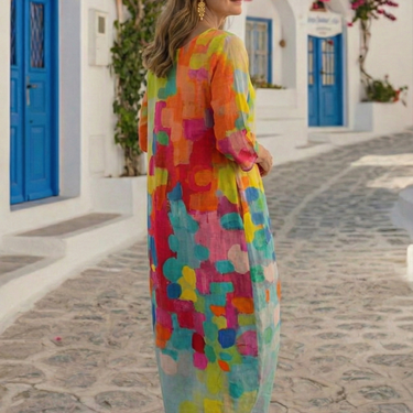 Anastasia - Colorful Printed V-Neck Dress