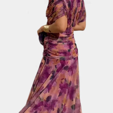 Florendra | Long Floral V Neck Dress